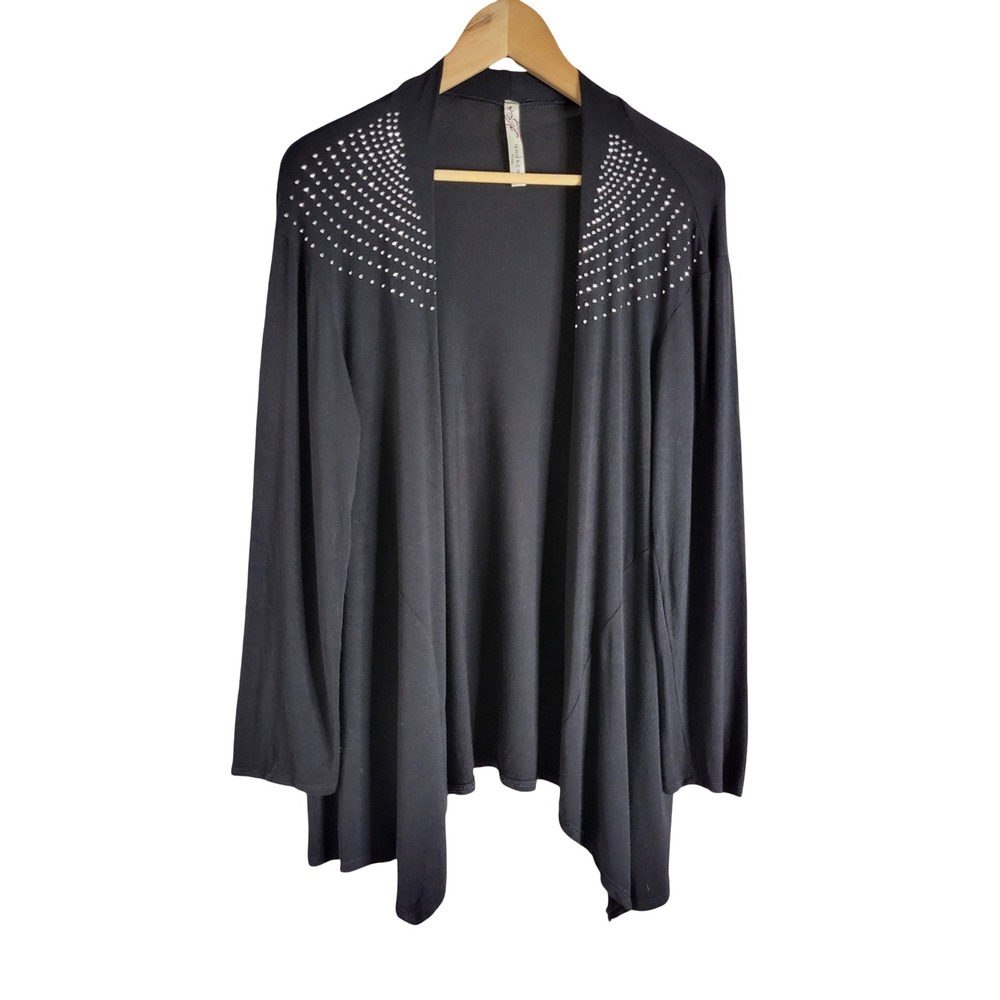 Andrea Missy Womens XL Black Studded Open Front Draped Cardigan Long Sleeve